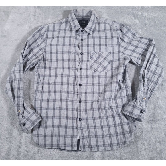 Rag & Bone Men's Shirt Large Gray Plaid Flannel Long Sleeve Button Lightweight L - Picture 1 of 10